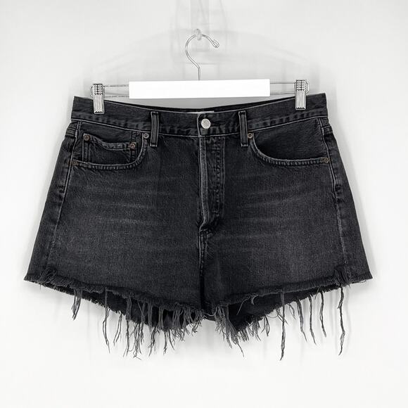 AGOLDE Parker High Rise Cutoff Denim Shorts Crash Faded Black Wash Size 29 - Picture 2 of 5